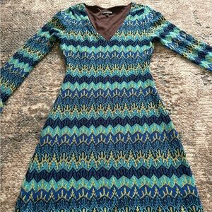 Express Blue and Green Long Sleeve Dress